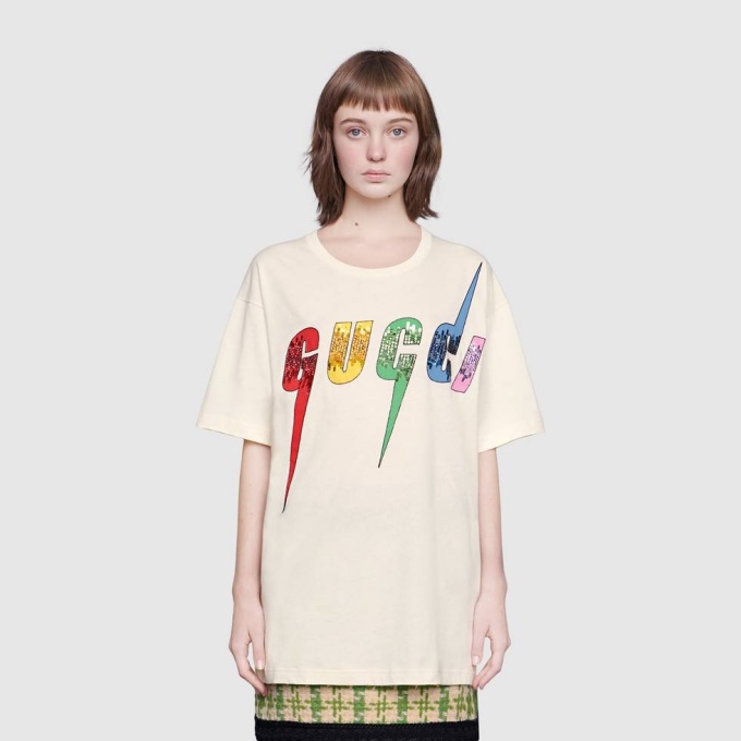 gucci multicolor sequin blade print t-shirt